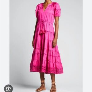 Alexis Fuchsia Tiered Midi Dress with Tassel Tie